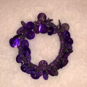 Purple Beaded Elastic Bracelet with Accents NWOT